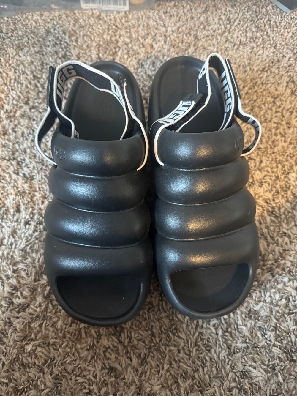UGG Aww Yea Black Platform Slide Sandals with Logo Backstrap